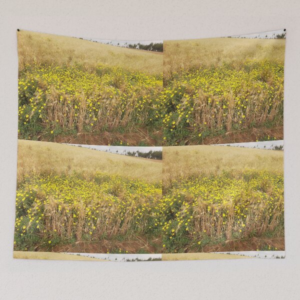 Item preview, A cluster of yellow flowers on a wheat farm. designed and sold by Jamesk82.