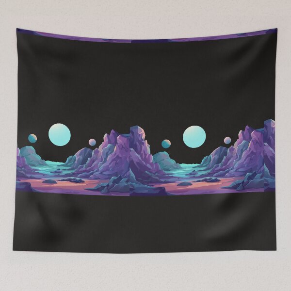 Item preview, Mystic Alien Valley – Neon Sci-Fi Landscape with Planets designed and sold by ChillVibes04.