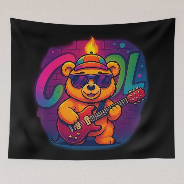 Item preview, Cool Flame Bear with Guitar | Funky Street Cartoon designed and sold by Ironzoulz.