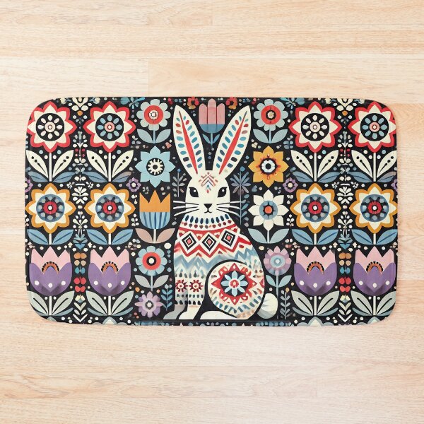 Item preview, Whimsical Patterned Hare - Scandinavian Folk Art by heidiannemorris © designed and sold by FOLK ART FUSION by heidiannemorris.