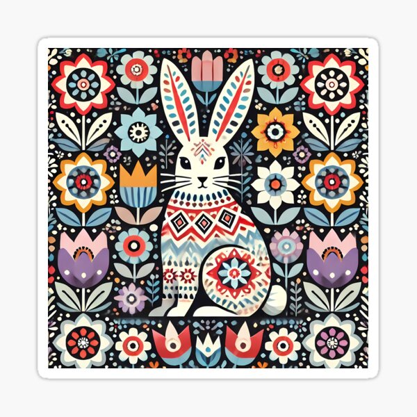 Item preview, Whimsical Patterned Hare - Scandinavian Folk Art by heidiannemorris © designed and sold by FOLK ART FUSION by heidiannemorris.