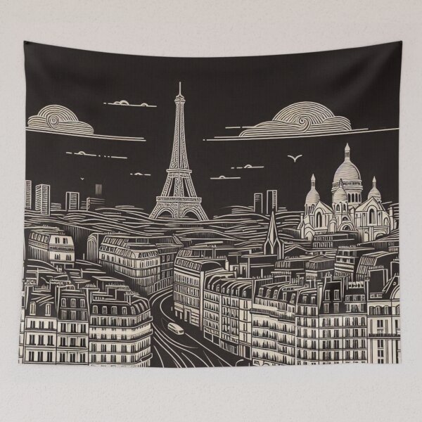 Item preview, Paris City Vector Art in Black and White – Minimalist Retro Design for Fashion, Accessories & City Lovers designed and sold by knalpot-design.