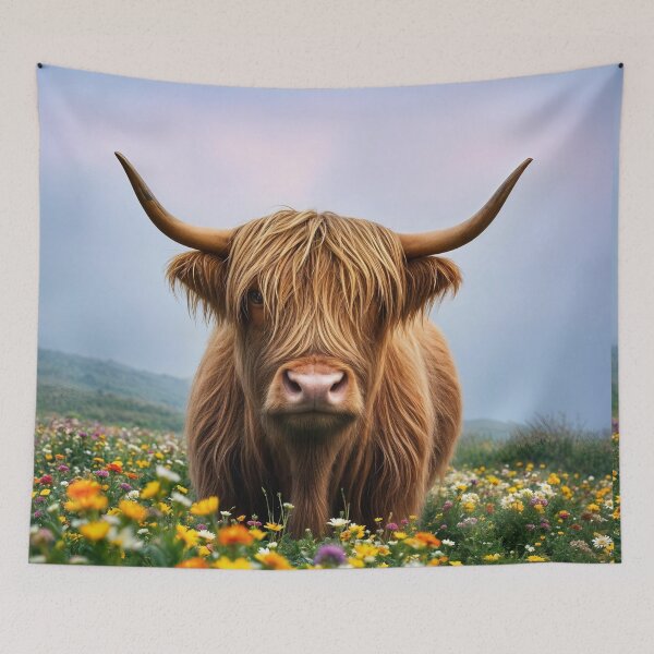 Item preview, Highland cow in flower field designed and sold by Nolan6.