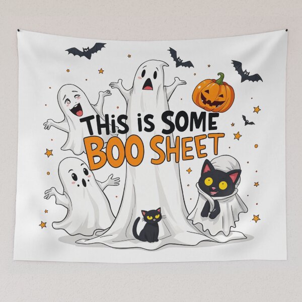 Aperçu de l'œuvre This is some boo sheet Halloween Ghosts & Black Cat Pun créée et vendue par latelierdechris.