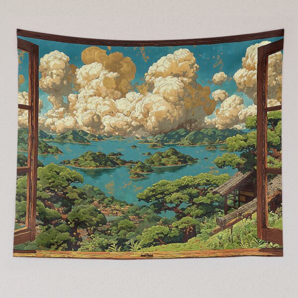 Item preview, Golden Dream Window – Ukiyo-e Fantasy Landscape designed and sold by SteadyRolling.