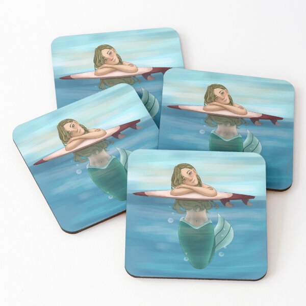 Item preview, Mermaid leaning in a surf board designed and sold by AssortedDrawings.