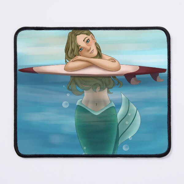 Item preview, Mermaid leaning in a surf board designed and sold by AssortedDrawings.