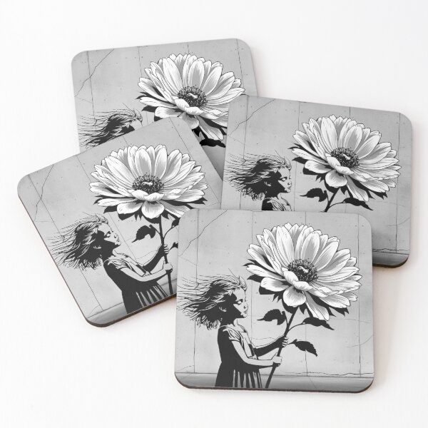 Item preview, Girl with Giant Flower - Black and White  designed and sold by AlinaSCorner.