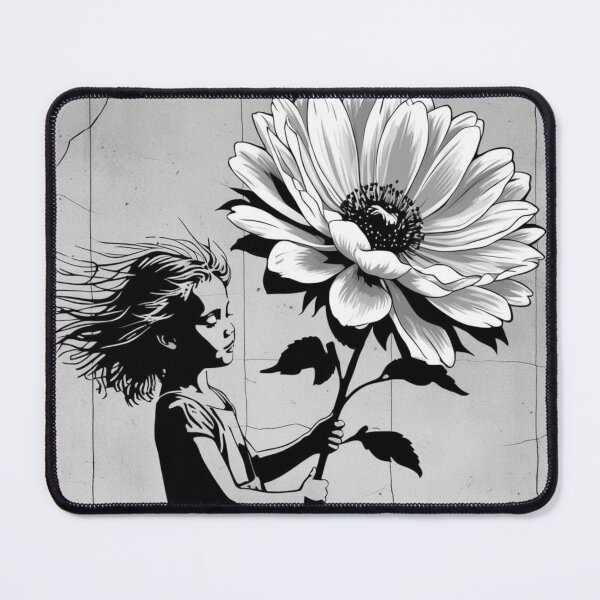 Item preview, Girl with Giant Flower - Black and White designed and sold by AlinaSCorner.