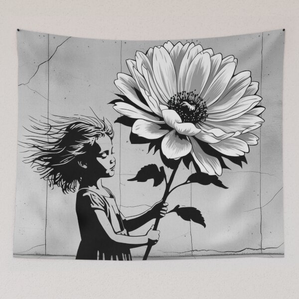 Item preview, Girl with Giant Flower - Black and White  designed and sold by AlinaSCorner.