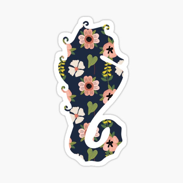 Item preview, Navy Blue and Pink Floral Seahorse designed and sold by DesignedByRandR.