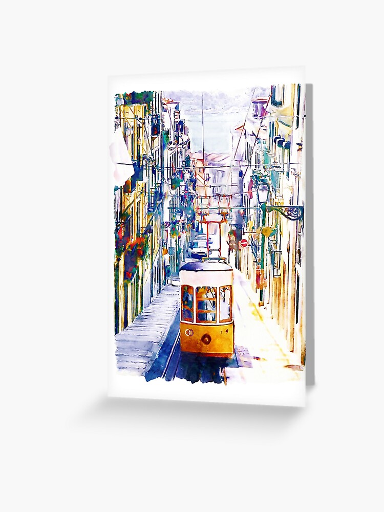Thumbnail 1 of 2, Greeting Card, Lisbon Tram Watercolor designed and sold by caracatita75.