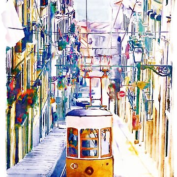 Artwork thumbnail, Lisbon Tram Watercolor by caracatita75