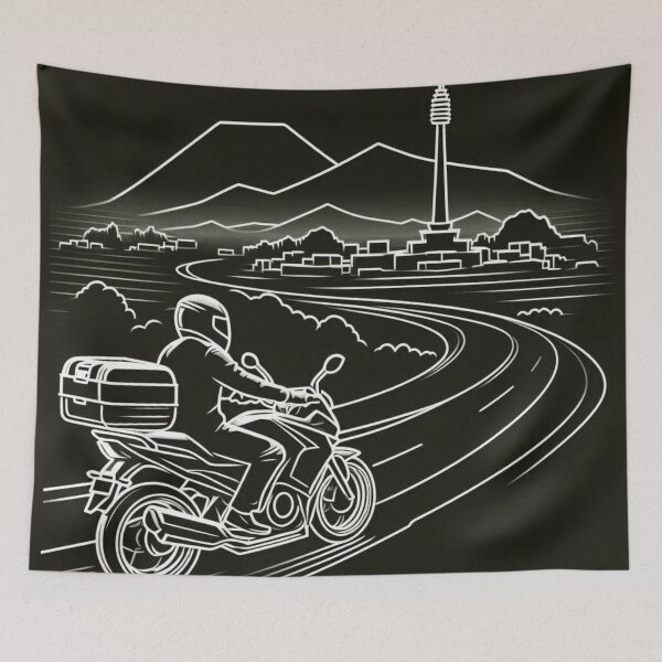 Item preview, Biker's Journey Through Lampung #4 – AI Vector Art of Urban Adventure for Touring Lovers and Cityscape Enthusiasts designed and sold by knalpot-design.