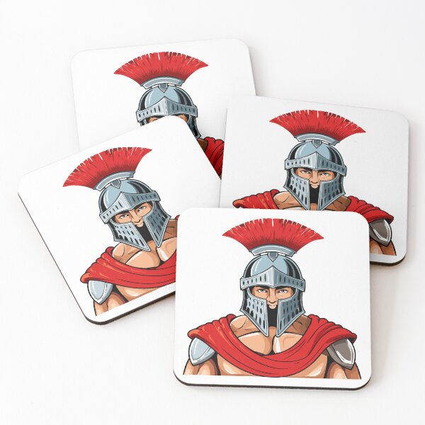 Item preview, Head ancient warrior in helmet and armor, Spartan or Trojan warrior or a Roman gladiator cartoon character, ancient roman gladiator in armour soldier, designed and sold by Danler.