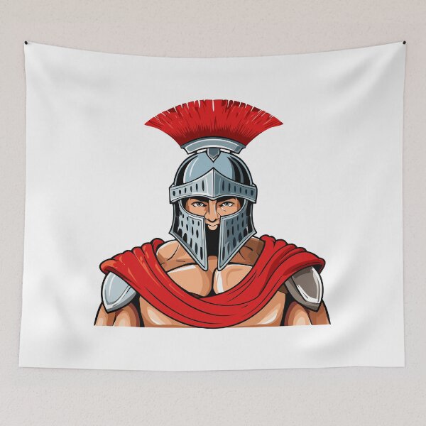 Item preview, Head ancient warrior in helmet and armor, Spartan or Trojan warrior or a Roman gladiator cartoon character, ancient roman gladiator in armour soldier, designed and sold by Danler.
