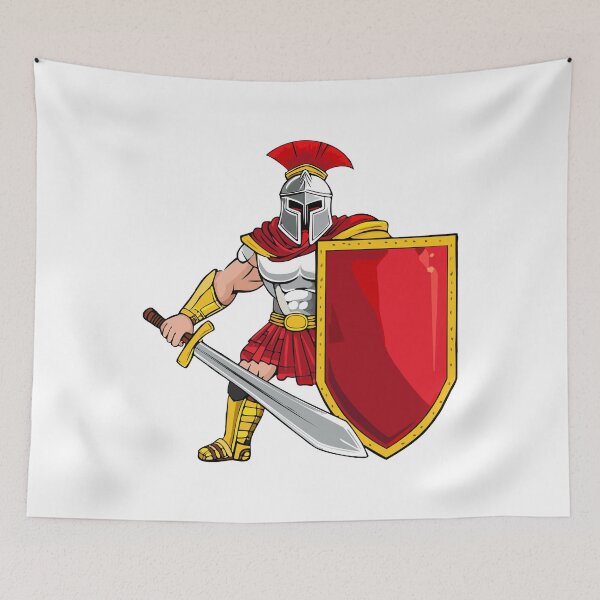 Item preview, Ancient warrior with sword and shield in helmet and armor, Spartan or Trojan warrior or a Roman gladiator cartoon character, ancient roman gladiator with armour soldier designed and sold by Danler.