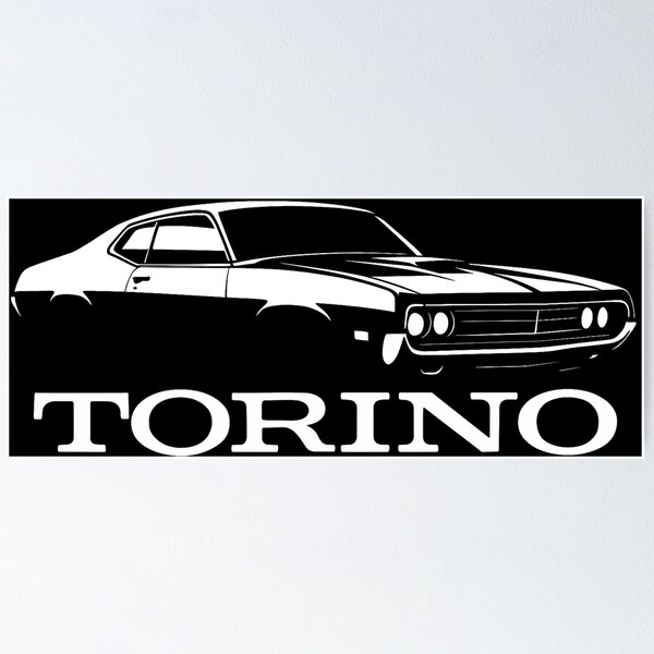 Item preview, 1970 Ford Torino Muscle Car Black and White Retro Profile designed and sold by TheArtOfCar.