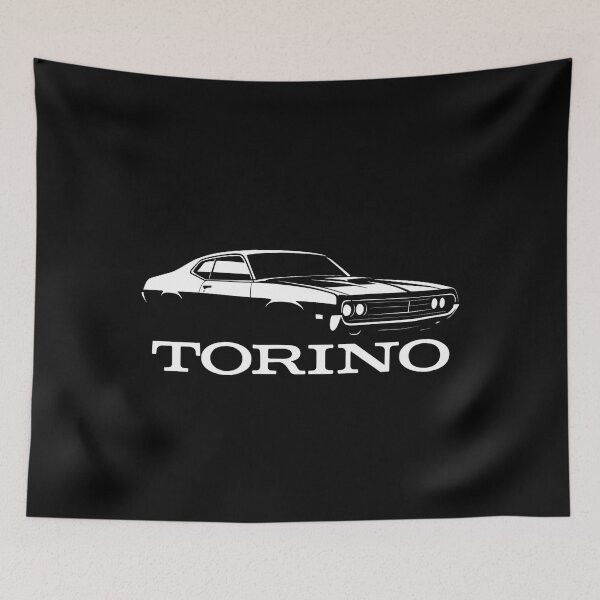 Item preview, 1970 Ford Torino Muscle Car Black and White Retro Profile designed and sold by TheArtOfCar.