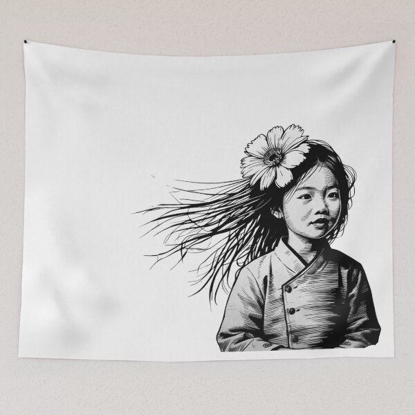 Item preview, Girl with Giant Flower - Black and White 4 designed and sold by AlinaSCorner.