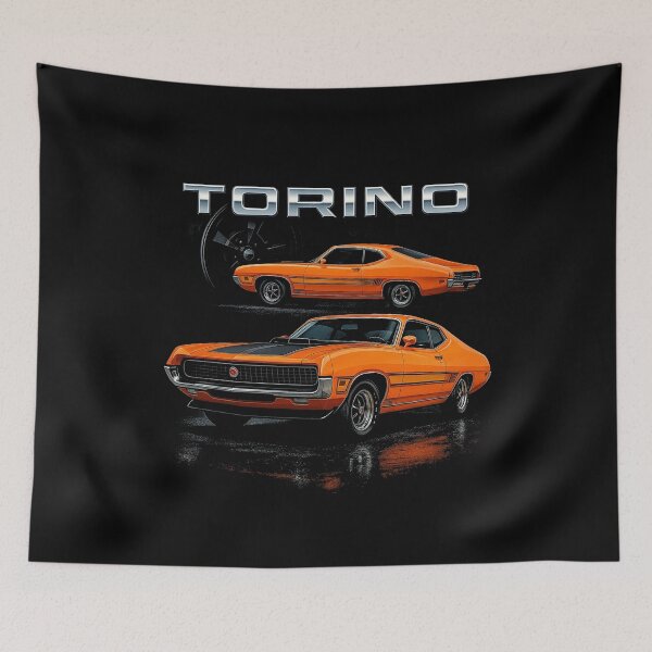 Item preview, Ford Torino GT 1971 en naranja brillante, arte retro de muscle car designed and sold by TheArtOfCar.