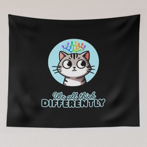 Item preview, We All Think Differently – Neurodivergent Cat Doodle Design designed and sold by RisenAgain - Quantum BrainGlitch | Designs.