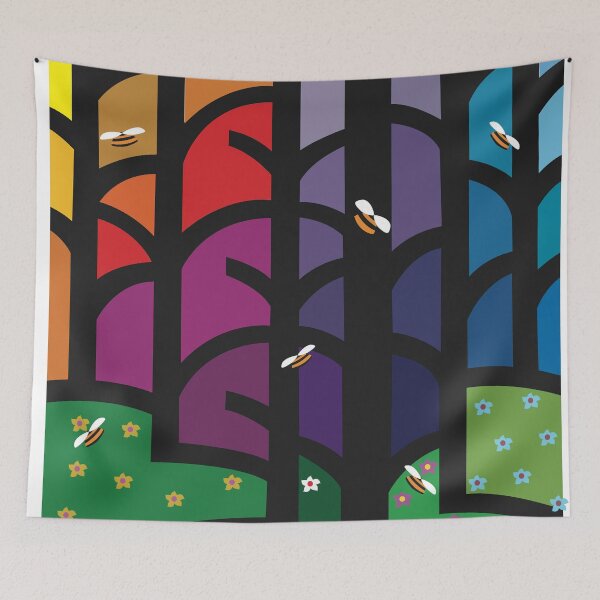 Item preview, Bees, Flowers, Trees. Colorful Art Poster designed and sold by Robert Hills.