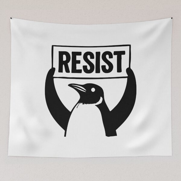 Item preview, Funny Protest Against Tariffs Resist / Tariffing Penguins  - Black designed and sold by SabbaticalSteve.