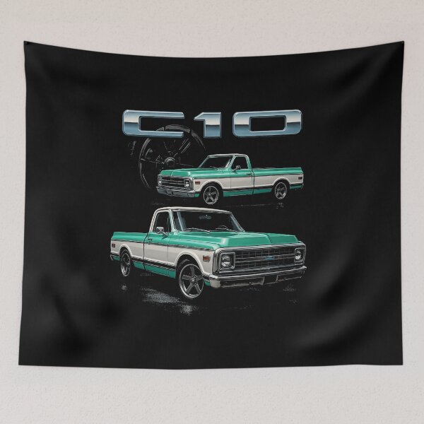 Item preview, Classic Chevy C10 Aqua and White – Vintage Pickup with Chrome Accents designed and sold by TheArtOfCar.