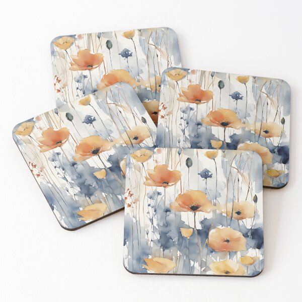 Item preview, Orange Flowers Floral Blue Watercolor art Design 347 designed and sold by artbylucie.