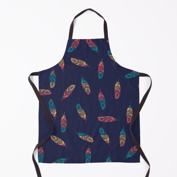 Item preview, Fantasy print of colorful feathers on a navy blue background designed and sold by Martapp.