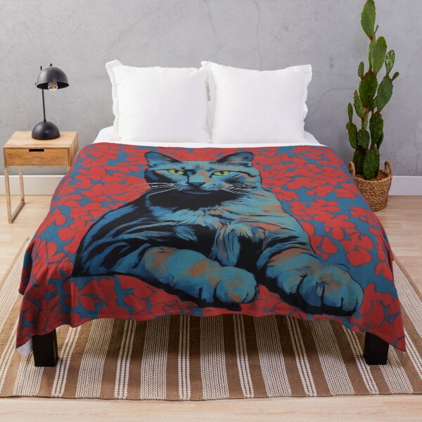 Item preview, Blue cat red flower pop art designed and sold by feenandneen.