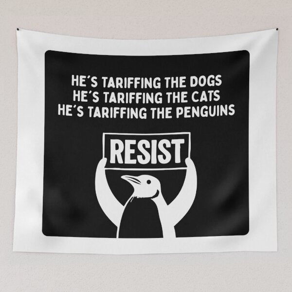 Item preview, Funny Protest Against Tariffs Resist / Tariffing Penguins / Activist - Black Knock Out designed and sold by SabbaticalSteve.