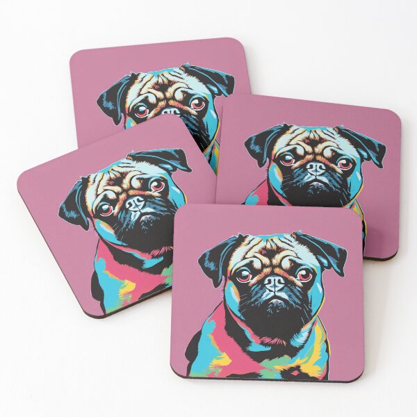Item preview, Pug pop art illustration on pink backdrop designed and sold by feenandneen.