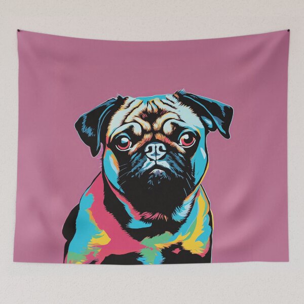 Item preview, Pug pop art illustration on pink backdrop designed and sold by feenandneen.