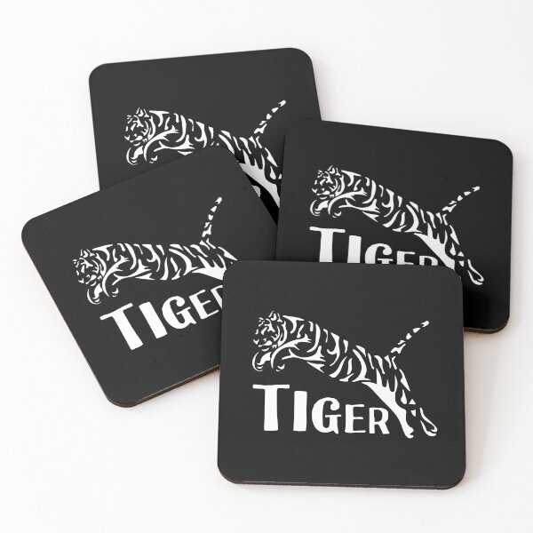 Item preview, Silhouette of a tiger made with white spots jumping with the text TIGER designed and sold by Martapp.