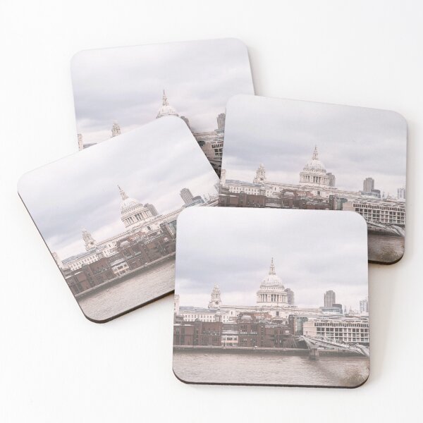 Item preview, London, England I Skyline view of Saint Paul's Cathedral Millennium Bridge over River Thames from the Tate Modern museum for a grey urban landscape panorama in the Londoner rain designed and sold by Julie Travel Photography.