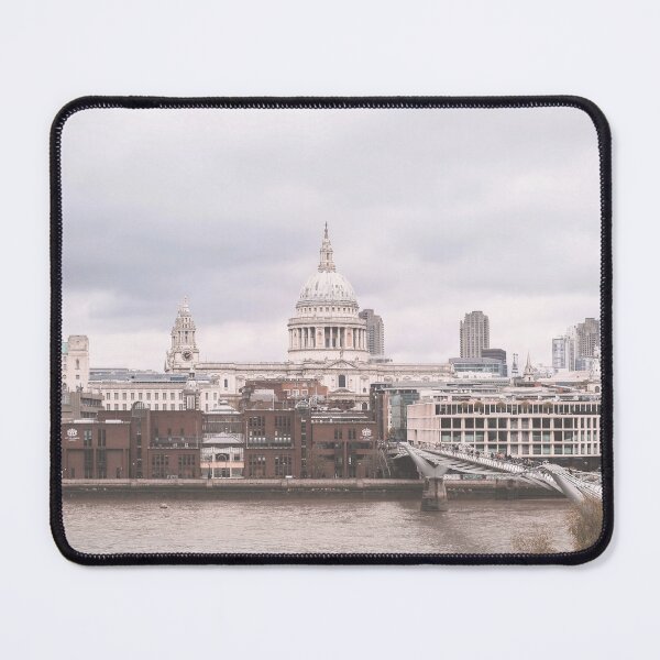 Item preview, London, England I Skyline view of Saint Paul's Cathedral Millennium Bridge over River Thames from the Tate Modern museum for a grey urban landscape panorama in the Londoner rain designed and sold by Julie Travel Photography.