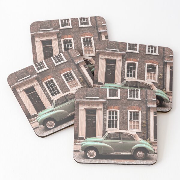 Item preview, London, England I Vintage retro car on a street with urban industrial architecture and brick facade with the nostalgic aesthetic of a picturesque authentic British street urban city landscape designed and sold by Julie Travel Photography.
