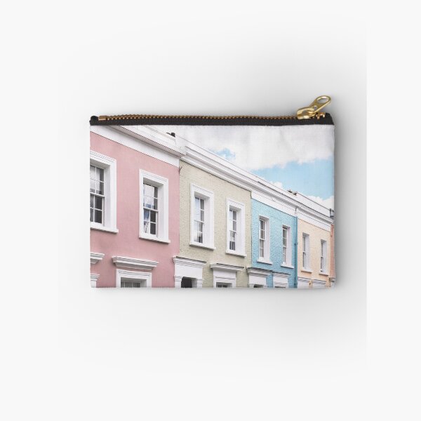 Item preview, London, England I Facades of pastel colored houses in Notting Hill with its emblematic architecture Victorian British charm and retro vintage aesthetic in London sun light with minimalist geometric designed and sold by Julie Travel Photography.
