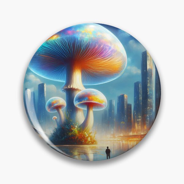 Item preview, Urban Bloom – Tall Translucent Fungi in a Futuristic City designed and sold by EmeraldeaArt.