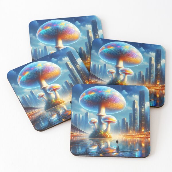 Item preview, Urban Bloom – Tall Translucent Fungi in a Futuristic City designed and sold by EmeraldeaArt.