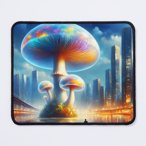 Item preview, Urban Bloom – Tall Translucent Fungi in a Futuristic City designed and sold by EmeraldeaArt.