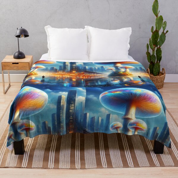 Item preview, Urban Bloom – Tall Translucent Fungi in a Futuristic City designed and sold by EmeraldeaArt.