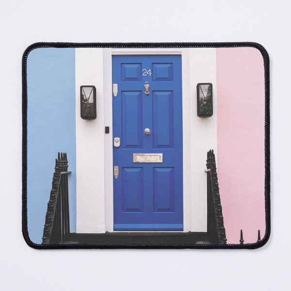 Item preview, London, England I Emblematic blue door of pastel house in Notting Hill with its pink and blue façade to classic Victorian minimalist geometric colorful londoner architecture of an urban street cityscape designed and sold by Julie Travel Photography.