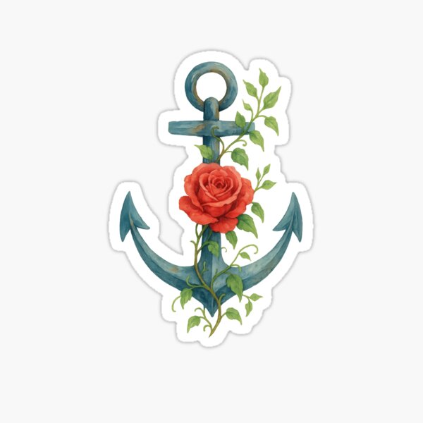 Item preview, Anchor and Rose watercolor illustration designed and sold by crevettedesign.