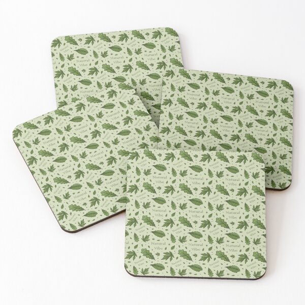 Item preview, Pattern with the inscription "Natural Vibe" and falling green leaves designed and sold by Cherevan.