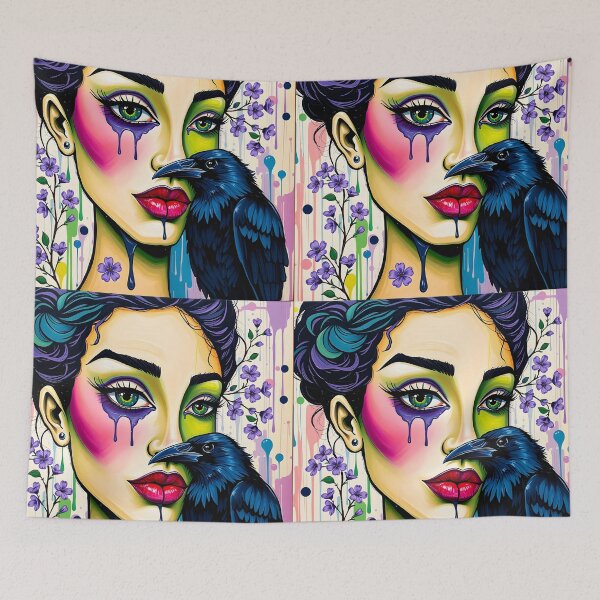 Item preview, Whispers of the Raven – Surreal Floral Muse designed and sold by EmeraldeaArt.