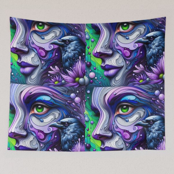 Item preview, Midnight Muse – Purple Woman with Raven designed and sold by EmeraldeaArt.