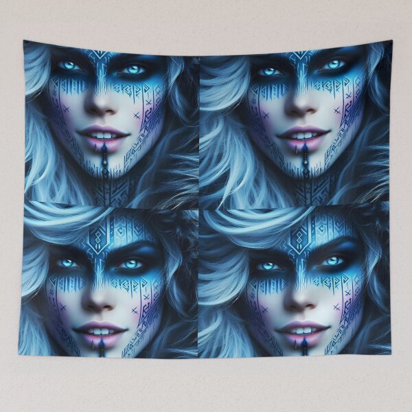 Item preview, Arctic Soul – Nordic Tribal Portrait of a White-Haired Warrior designed and sold by EmeraldeaArt.